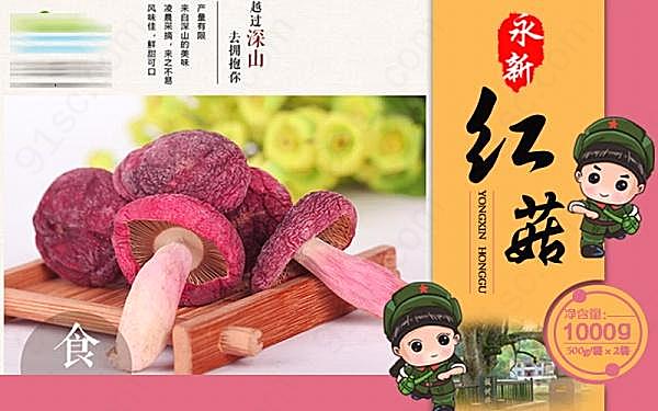 土特产红菇包装盒psd广告海报