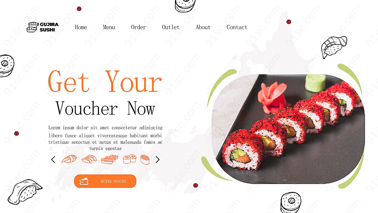 寿司餐厅登录页模板广告海报