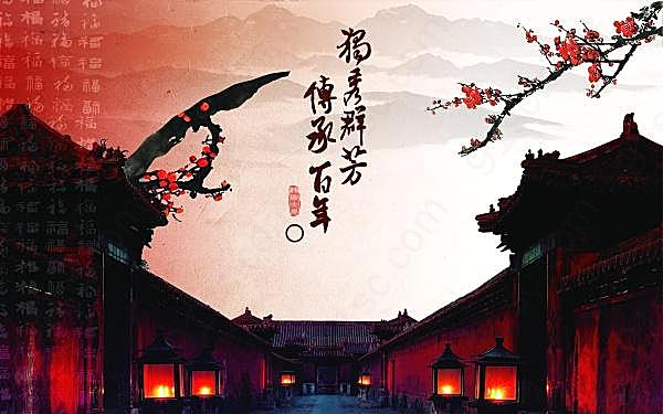 中国风古建筑源文件素材广告海报