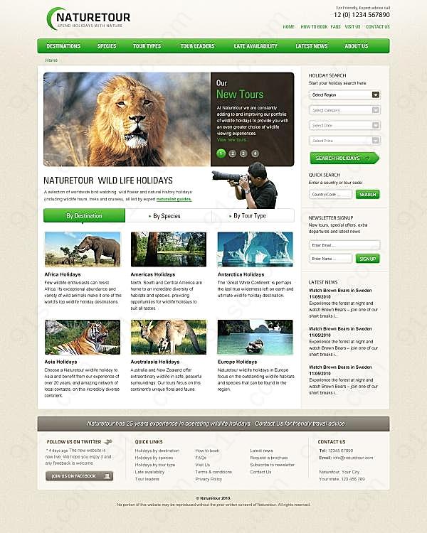 旅游网站设计psd模板素材网页元素