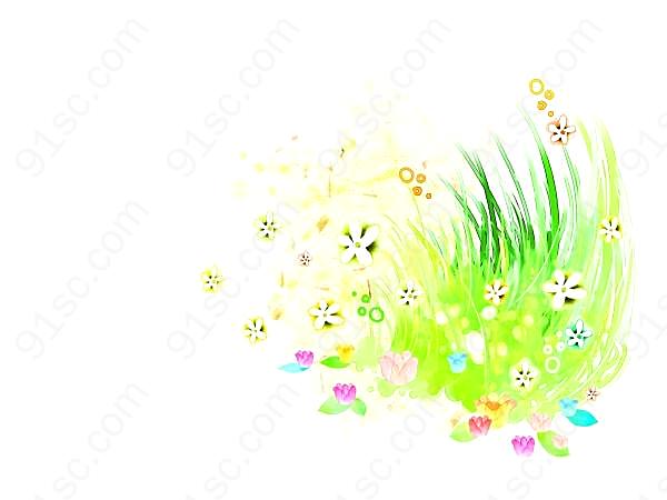花卉草丛水彩插画设计psd素材创意概念
