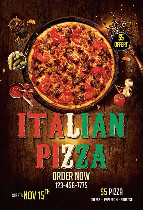 意大利披萨英文宣传单模板文化美食