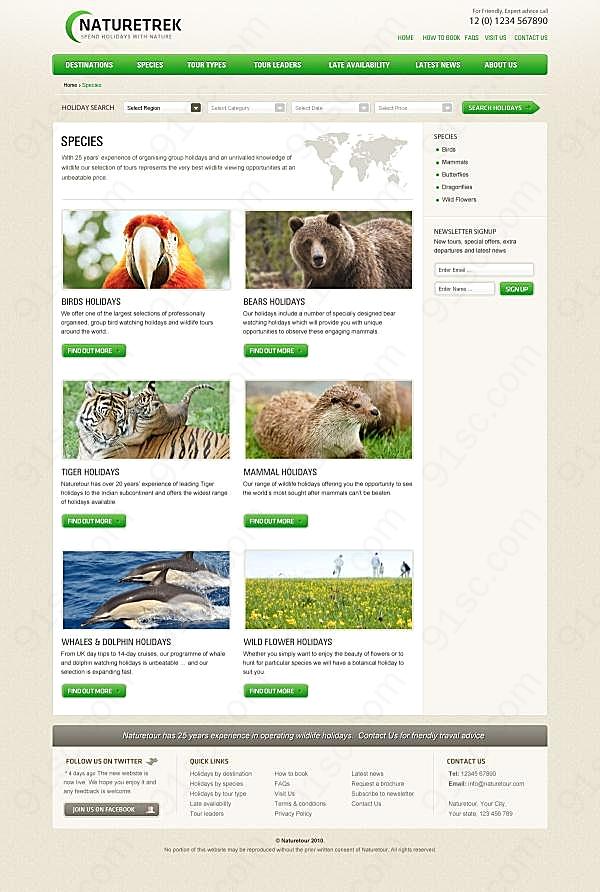 自然世界网页模板设计psd网页元素