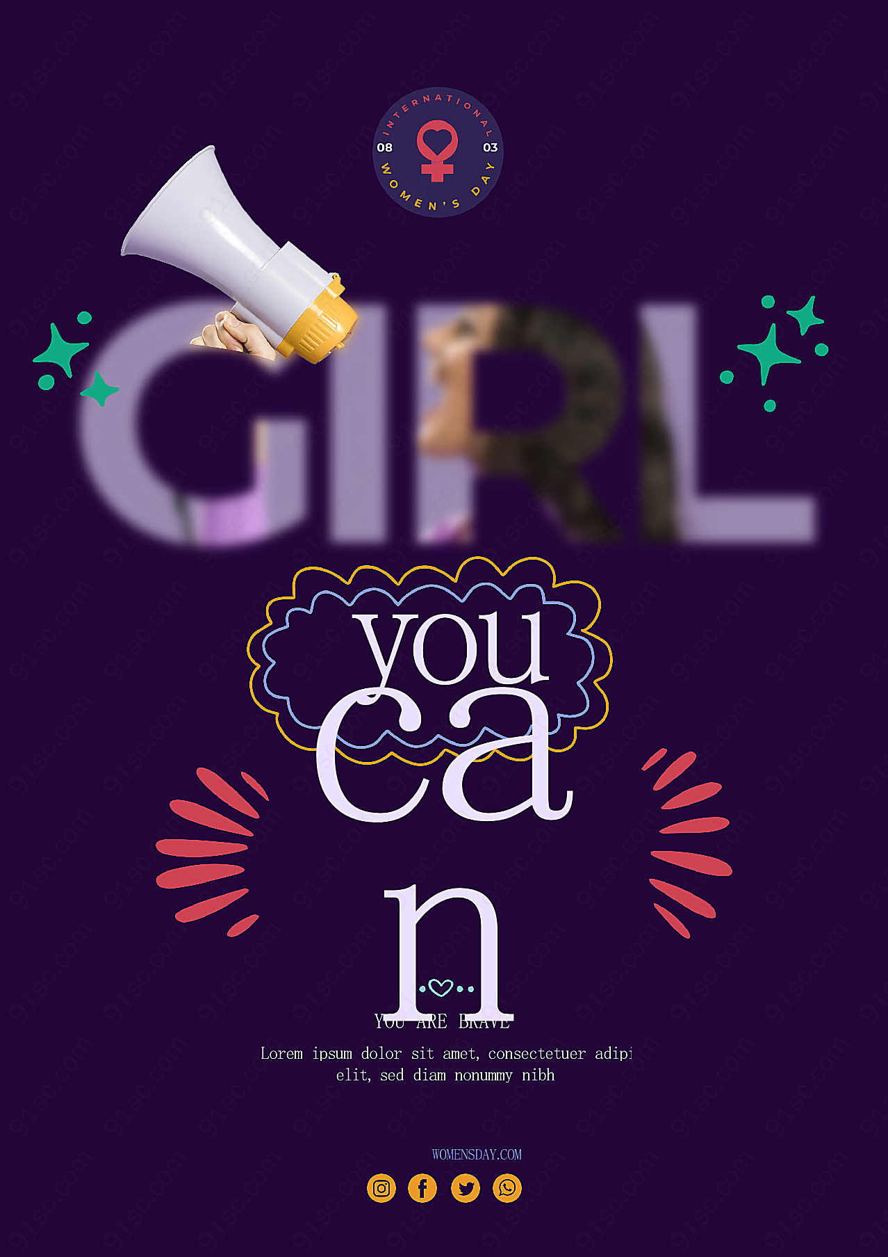 妇女节英文文案海报设计节日庆典
