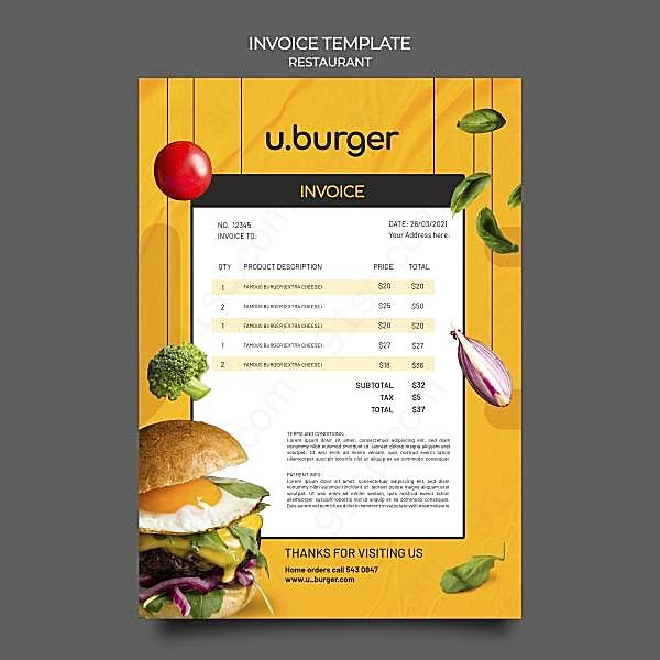 汉堡餐厅收据模板设计广告海报