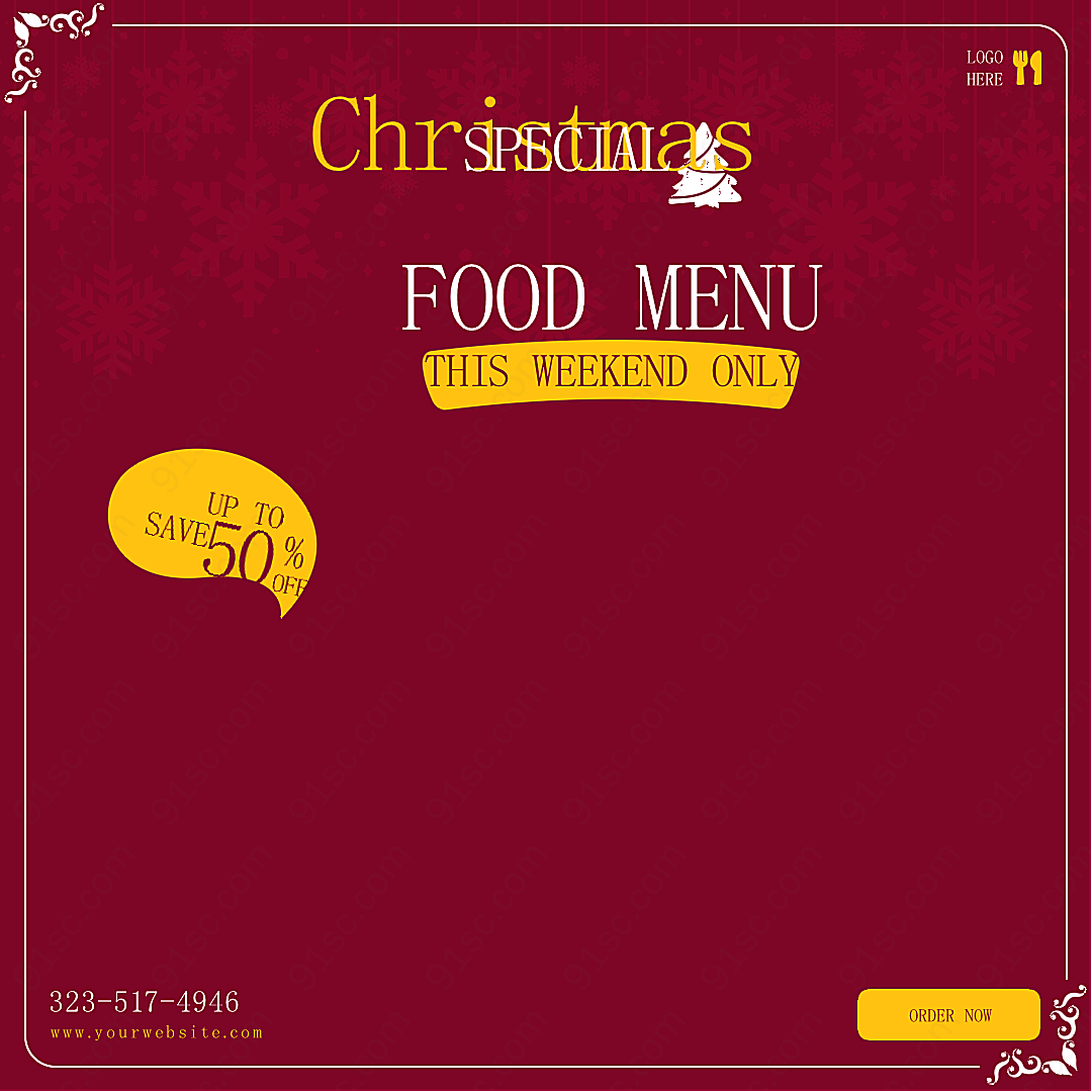 圣诞节餐厅美食横幅模板广告海报