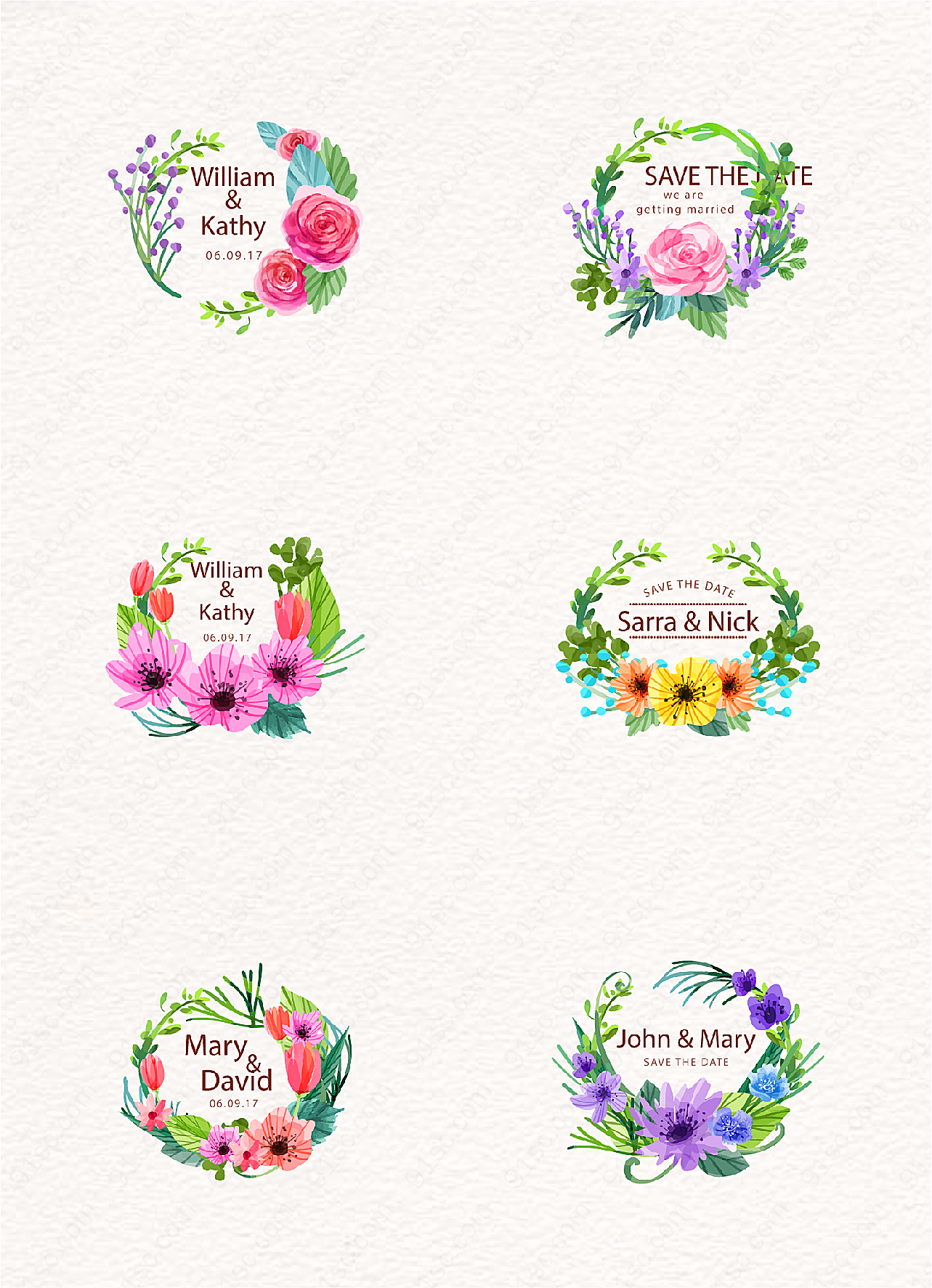 水彩绘花卉婚礼标签矢量素材设计节日促销