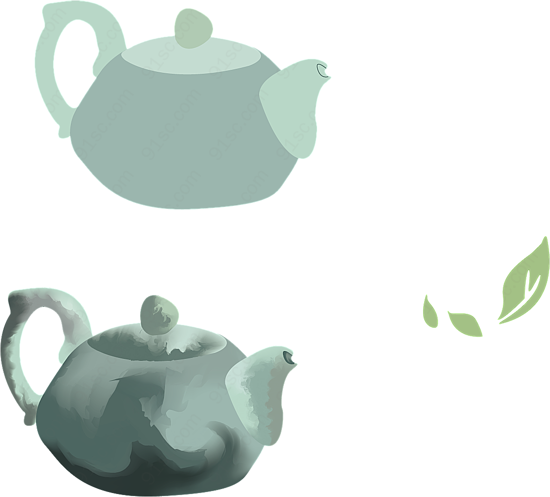 茶壶茶叶矢量手绘元素