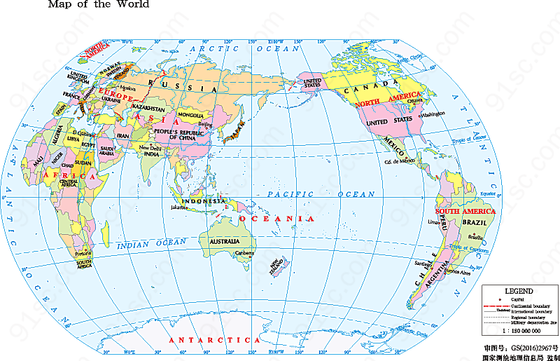世界地图1:1.8亿32开（英）分国设色装饰图案