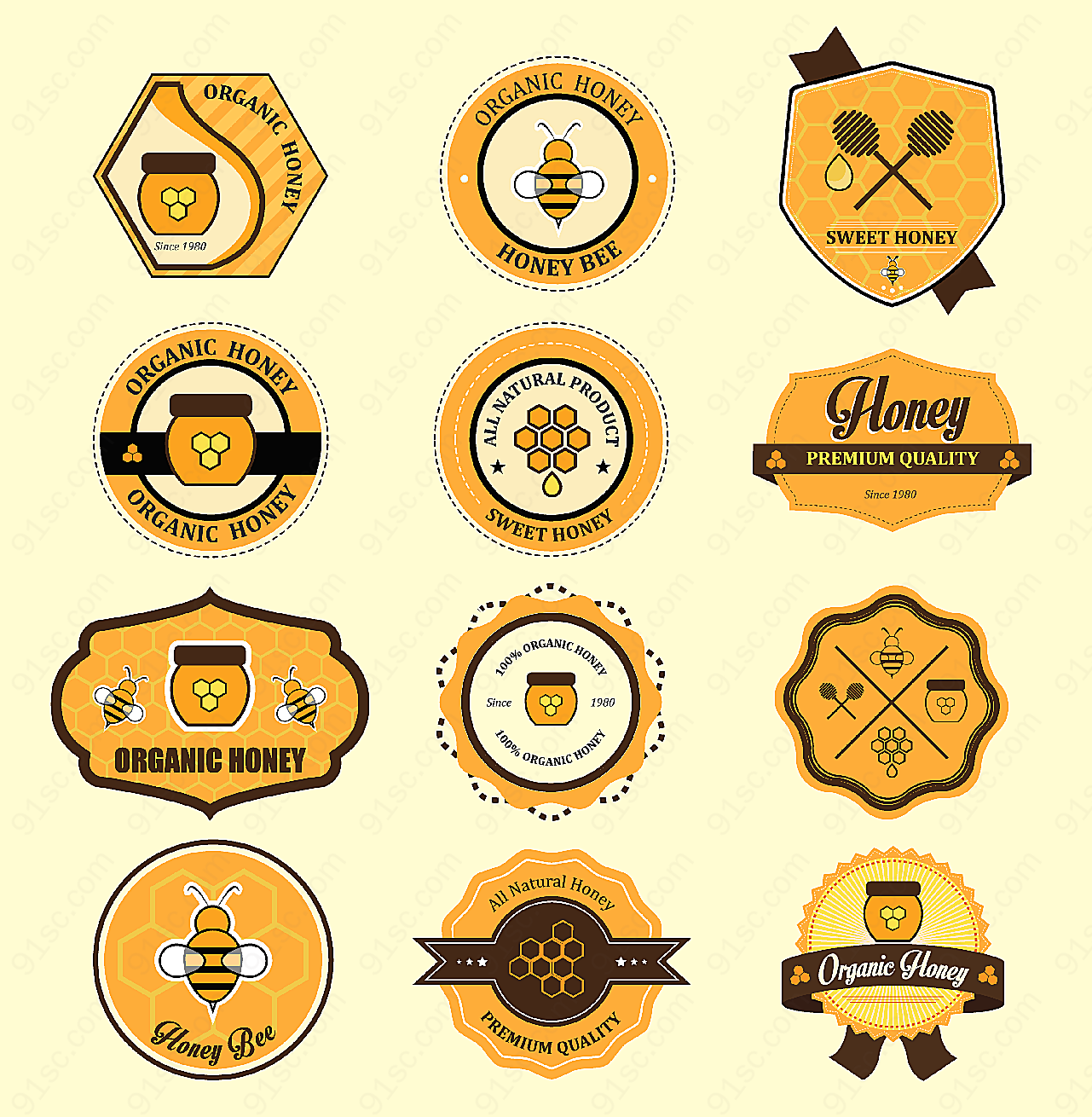 黄色蜂蜜logo设计矢量图标元素