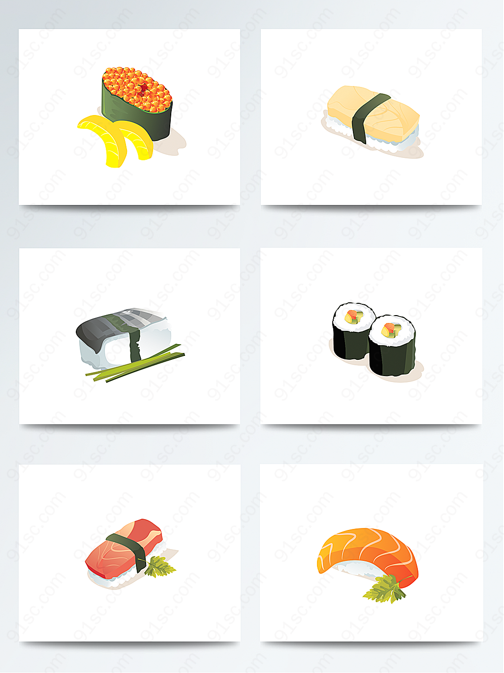 彩绘各种日式寿司料理设计实物