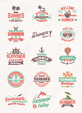 红色卡通彩色夏日度假旅行标签矢量图促销标签