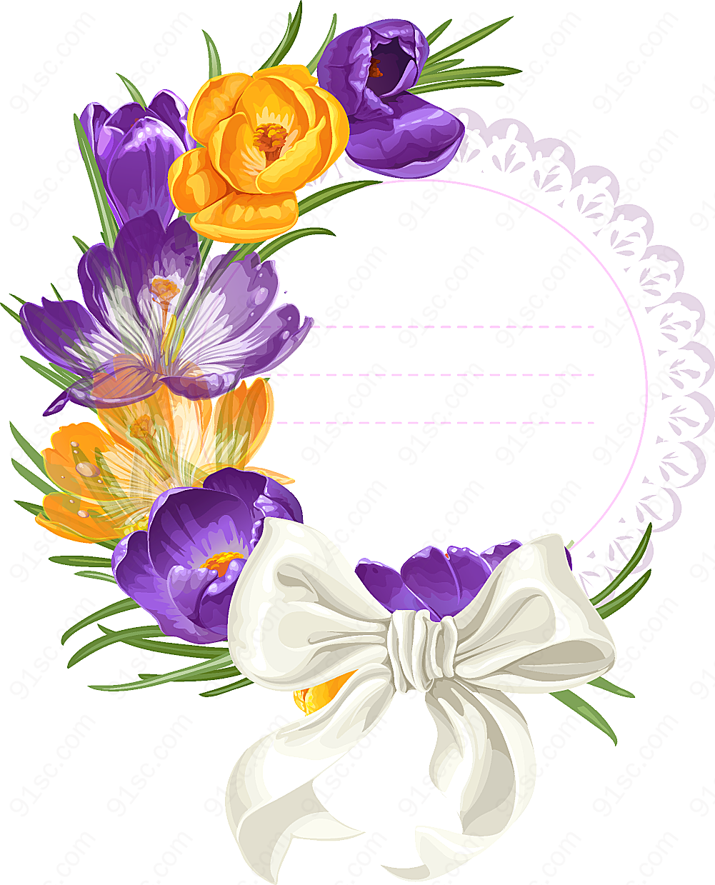 紫色卡通花朵邀请函矢量元素科技