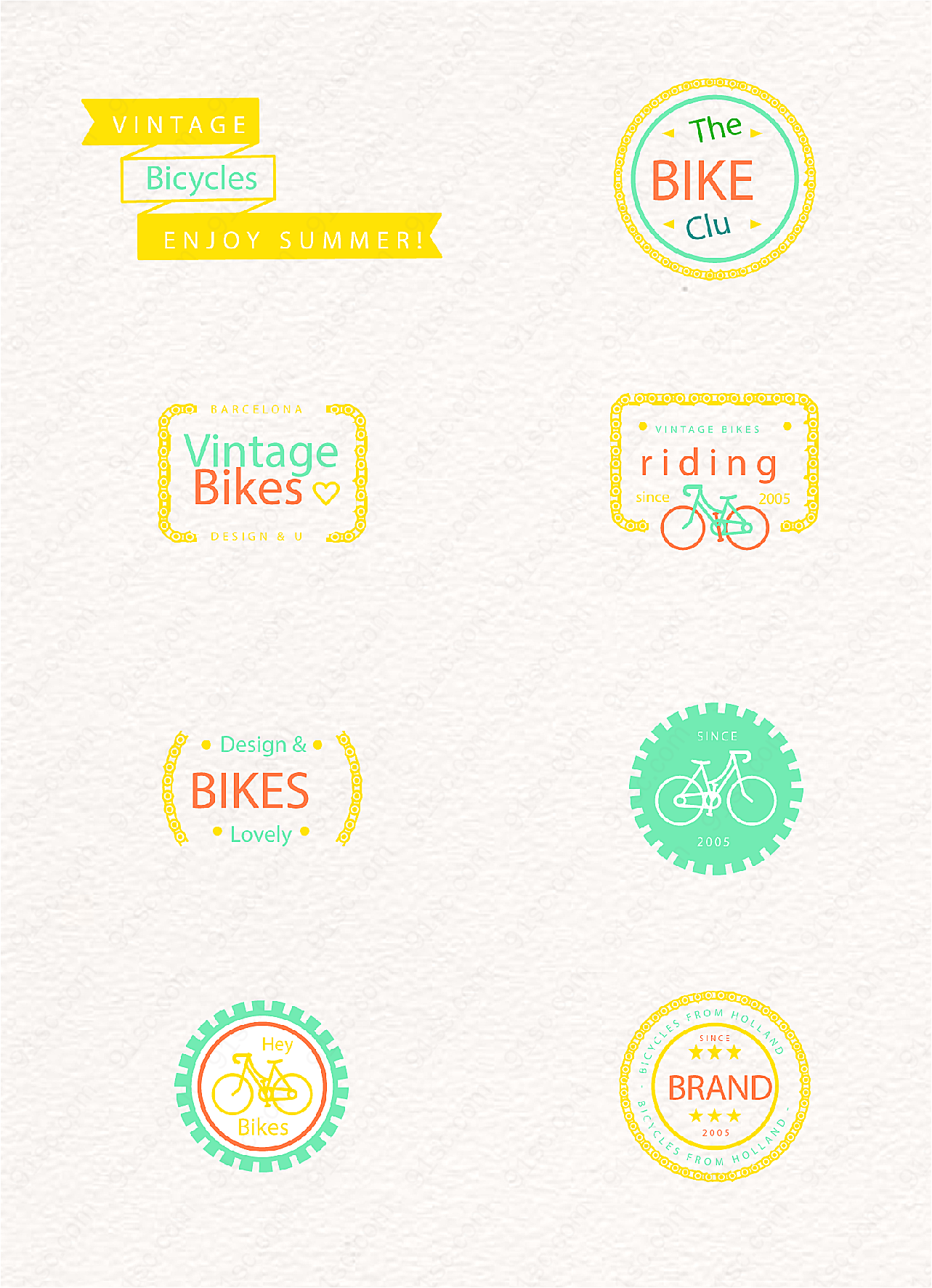 小清新卡通自行车标签元素设计