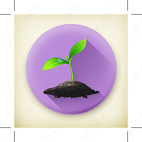 紫色彩色卡通植物发芽图标素材图标元素
