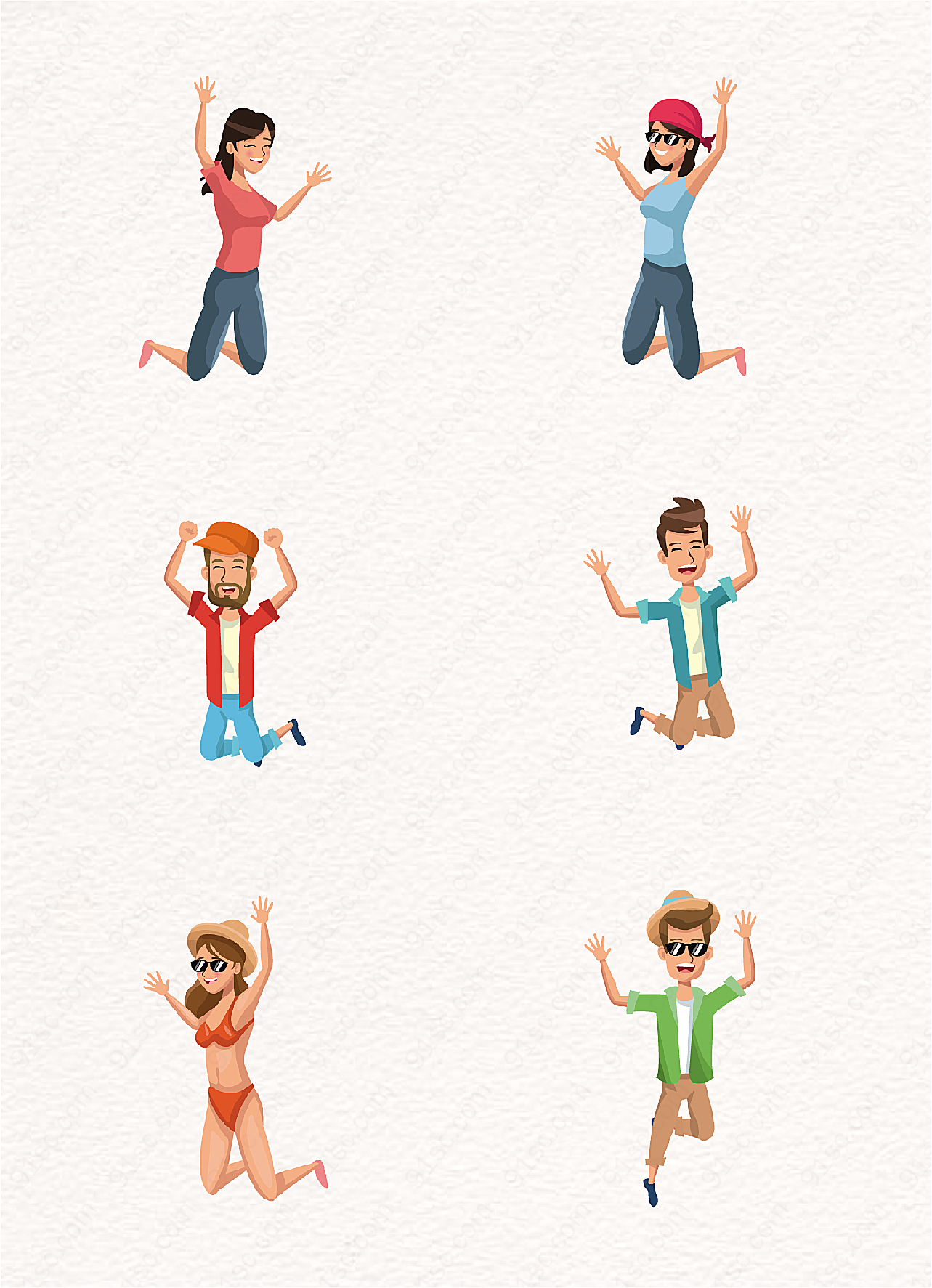 6款开心跳跃的矢量人物设计图案