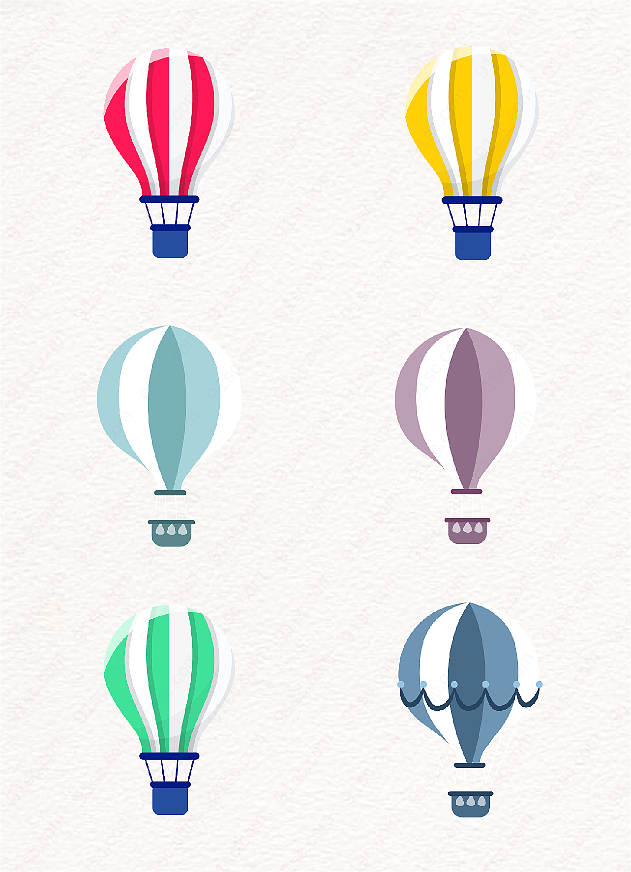 手绘相间色热气球元素设计素材