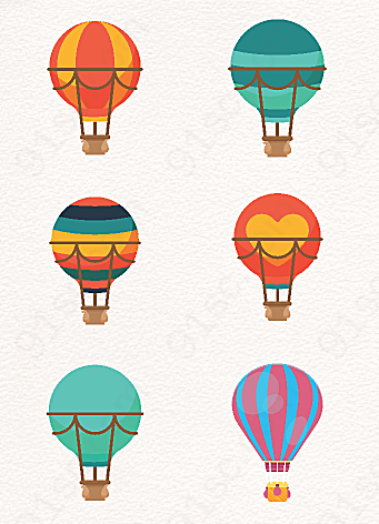扁平化彩色卡通热气球矢量图素材漂浮
