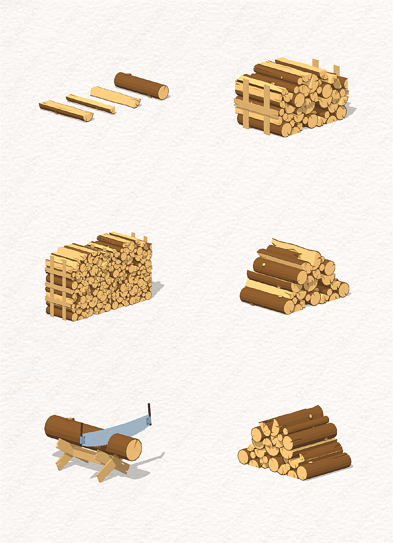 矢量图手绘褐色的木柴堆设计元素