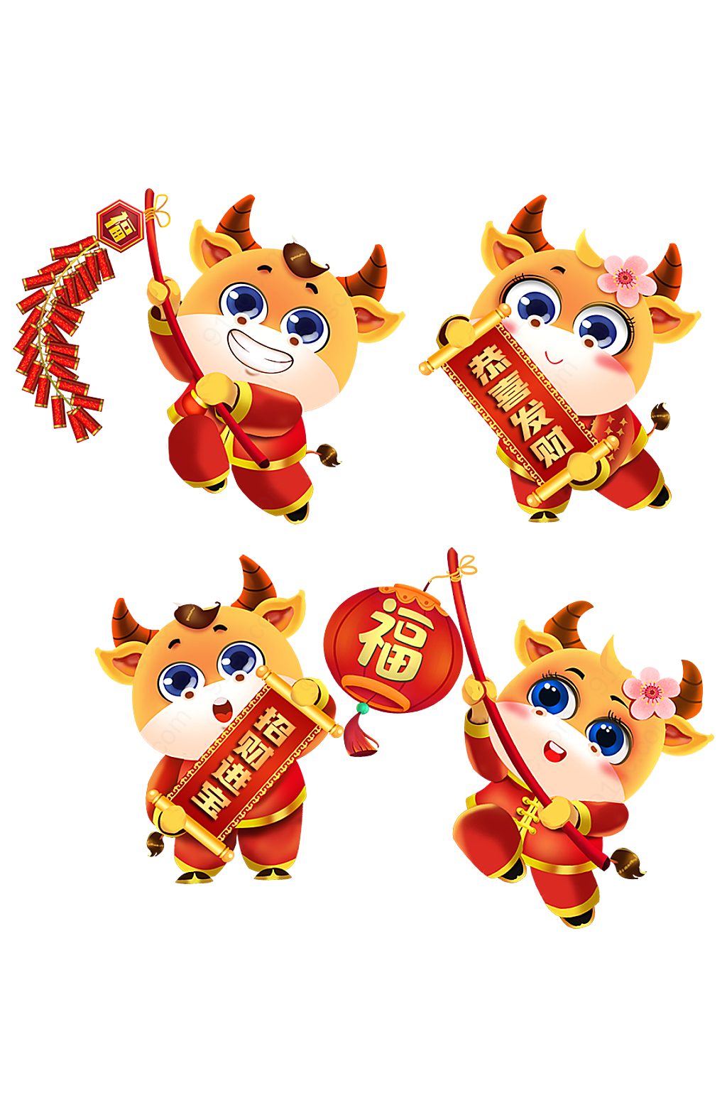 春节卡通牛年牛壮壮过新年节日