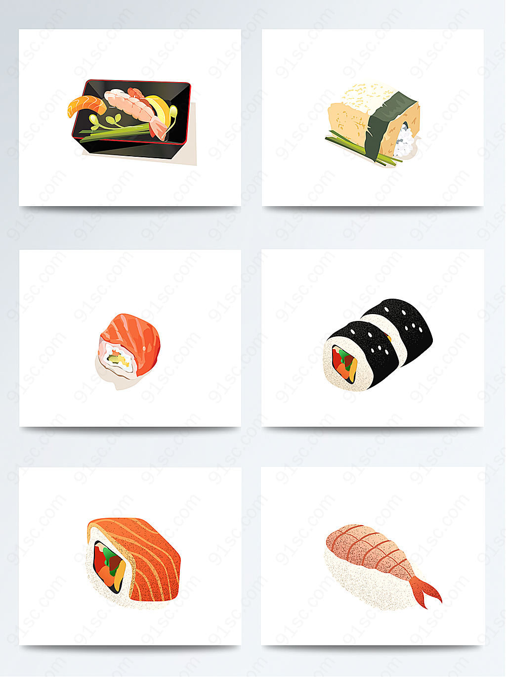 彩色手绘日式寿司素材产品
