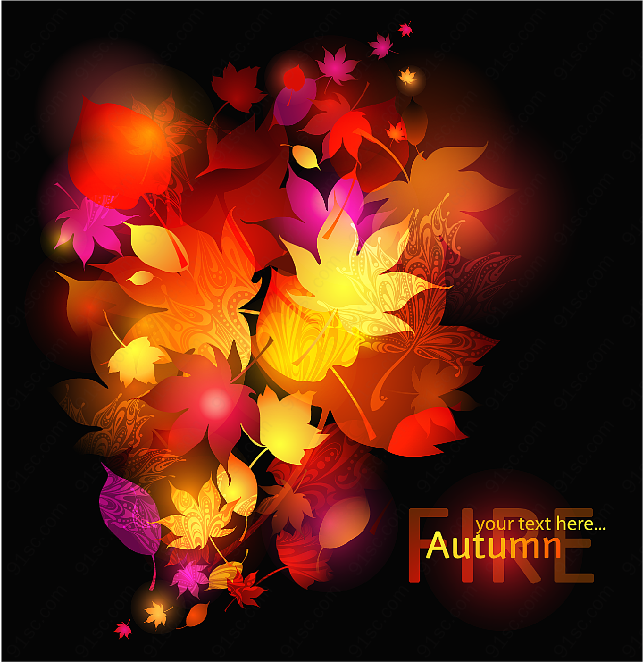 秋天叶子花纹背景边框元素