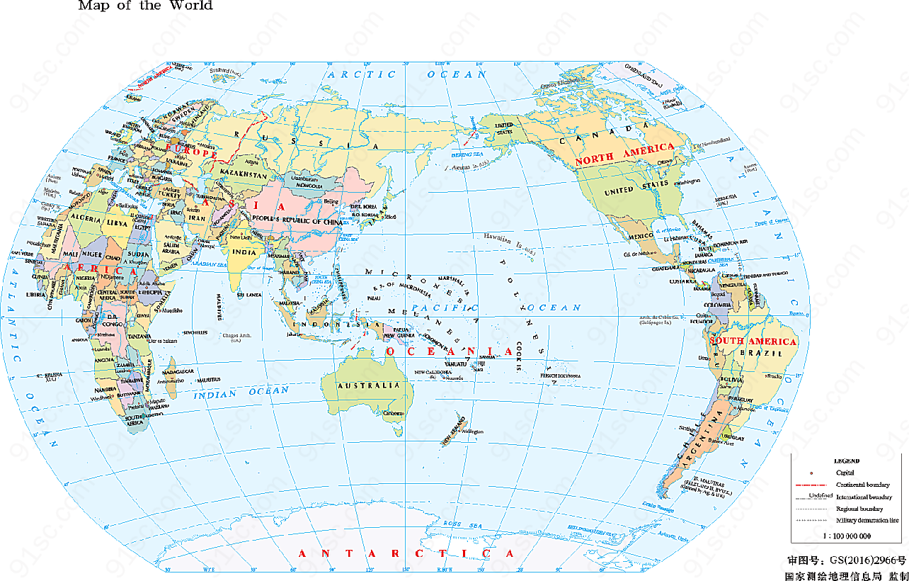 世界地图二1:1亿8开英分国设色图案装饰