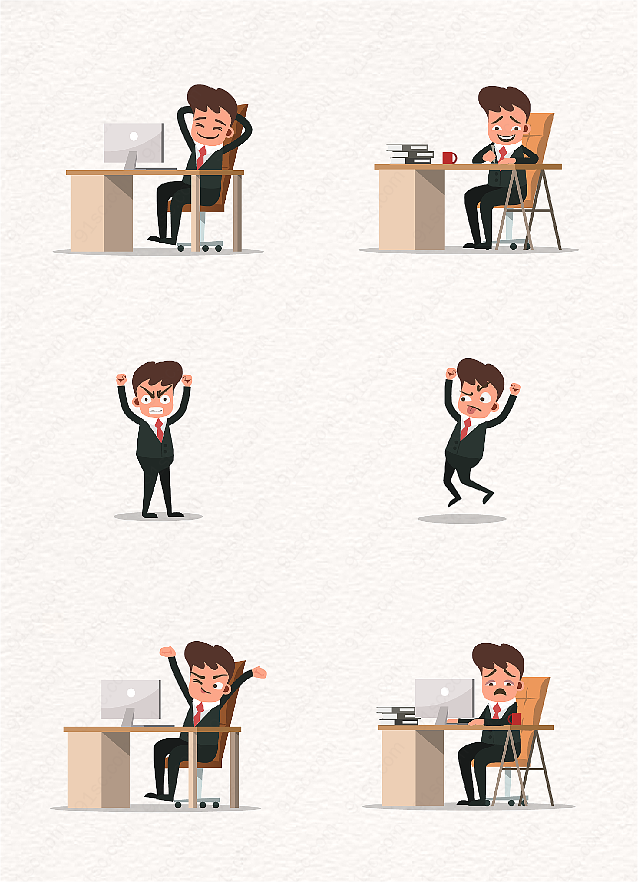 6款卡通商务男士表情元素图案