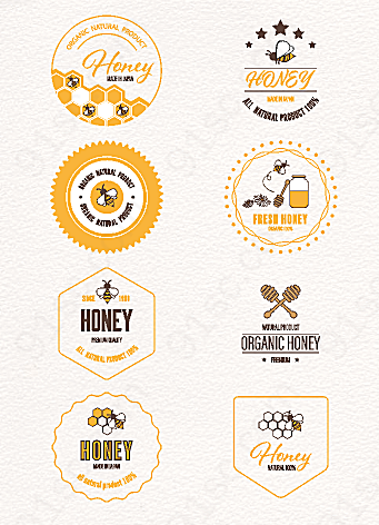 灰色简约扁平化蜂蜜标签素材促销元素