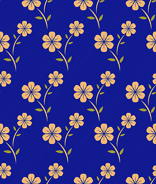 蓝色花朵无缝背景纹理边框