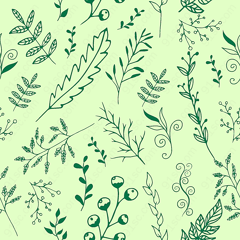 绿色手绘叶子背景元素