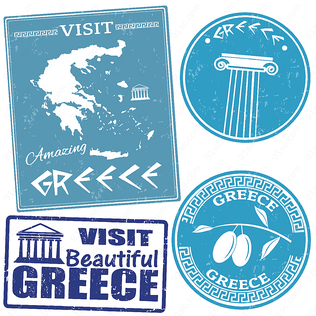 旅游希腊宣传元素矢量设计