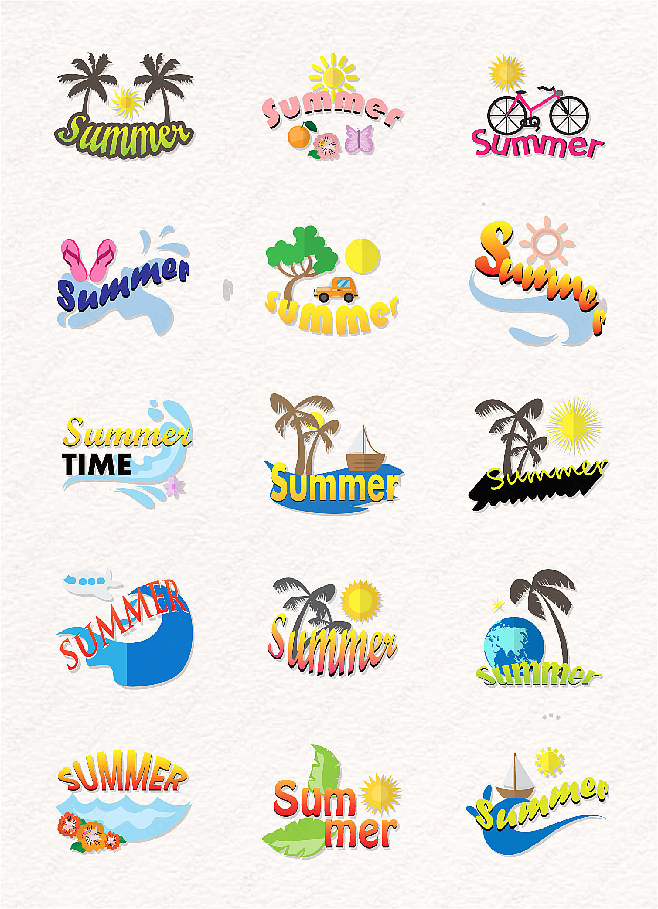 15夏季旅行沙滩度假标签素材设计