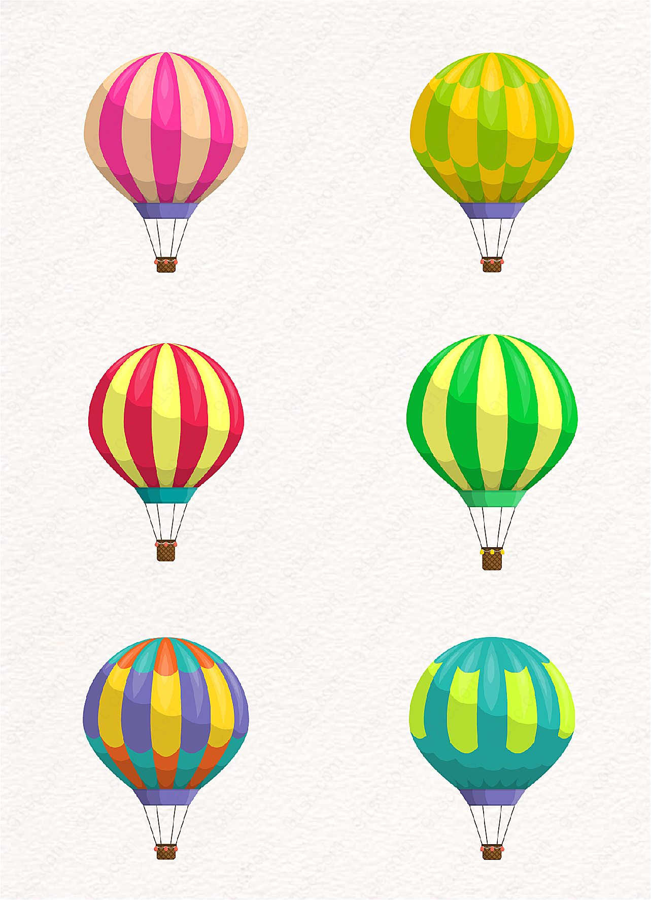 6款彩色手绘旅行热气球素材漂浮素材