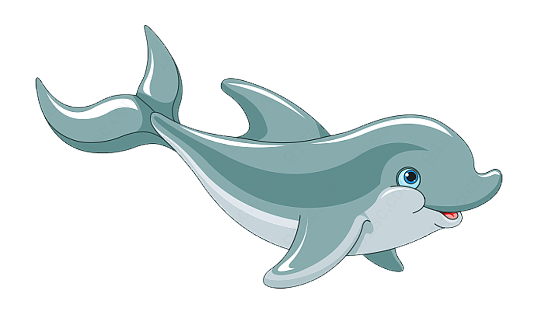 青色卡通动漫海豚png元素生物设计