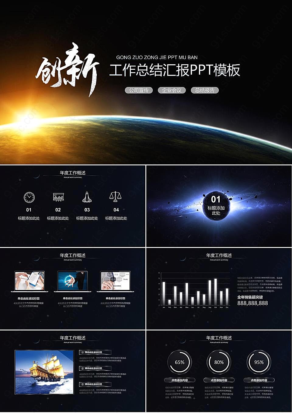 星空背景的创新主题工作总结汇报ppt模板工作汇报