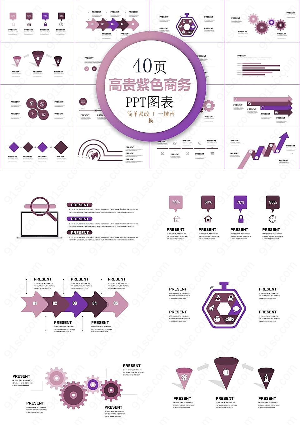 高贵紫色商务可视化信息图表合集