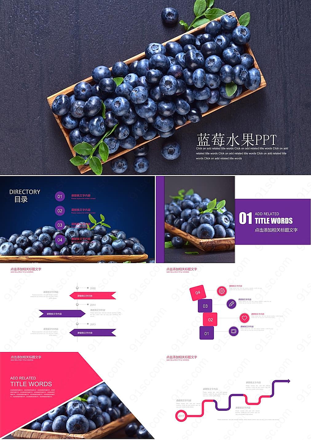 水果蓝莓PPT模板