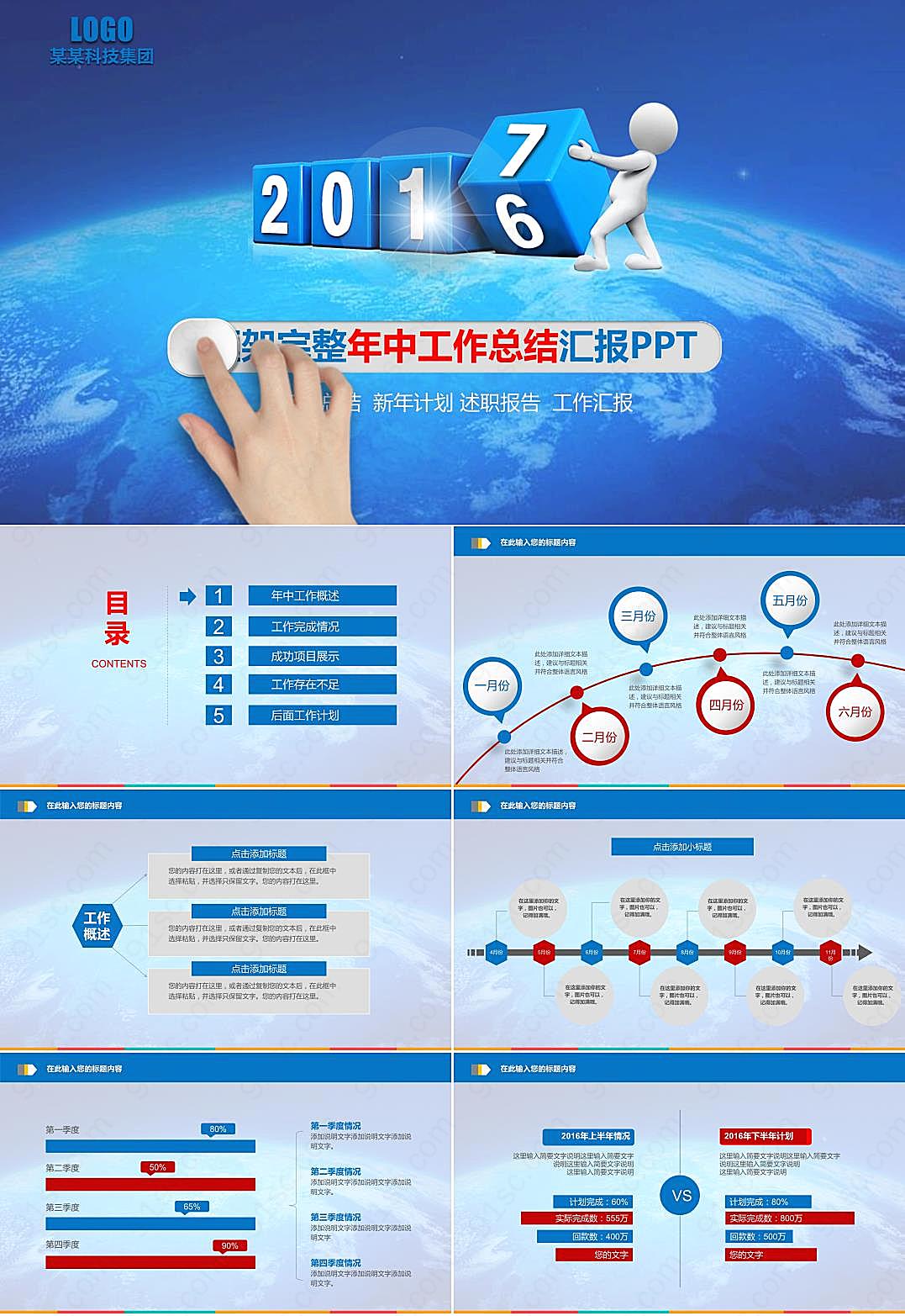 地球背景的动态手势工作汇报PPT模板