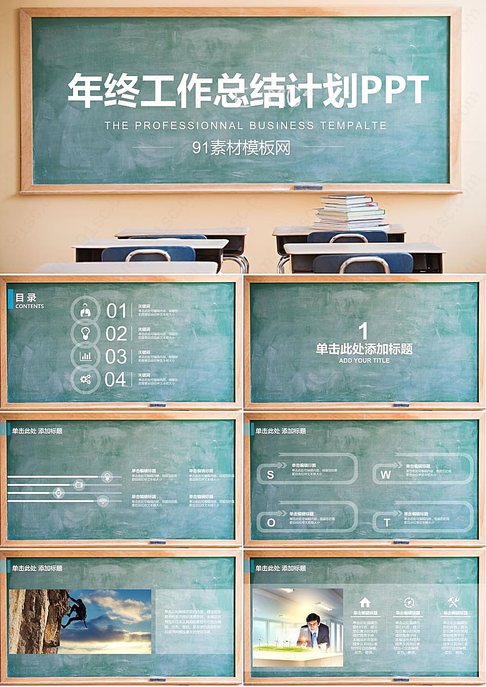 教育教室黑板背景的行业工作总结汇报PPT模板