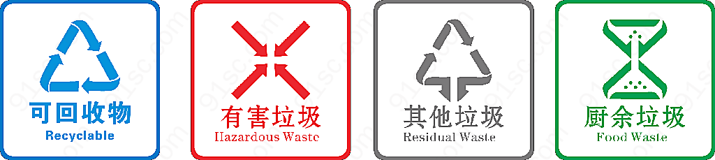 垃圾分类指示图标简约风格下区分其他垃圾和有害垃圾的图形标识平面广告下载