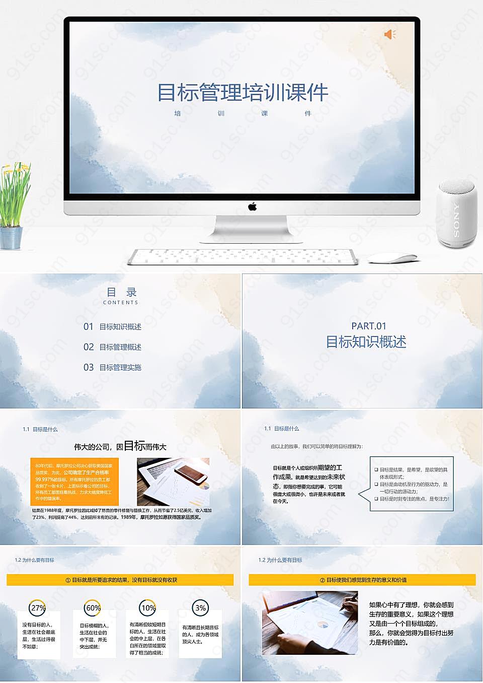 莫兰迪简约企业目标管理培训课件PPT模板