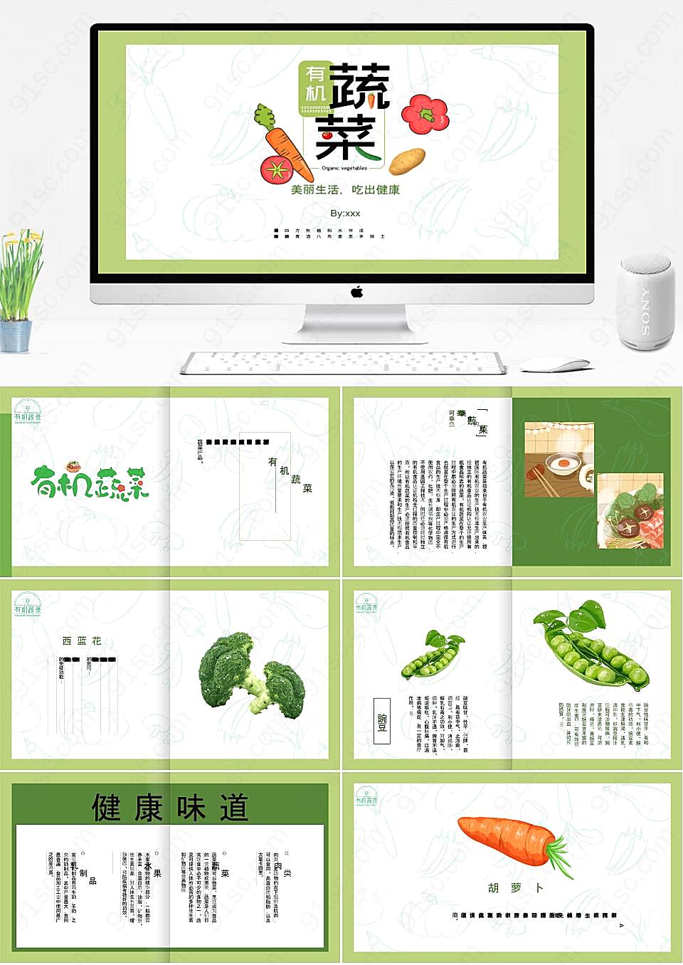 绿色有机蔬菜报告清新绿意健康之选医疗健康PPT模板下载