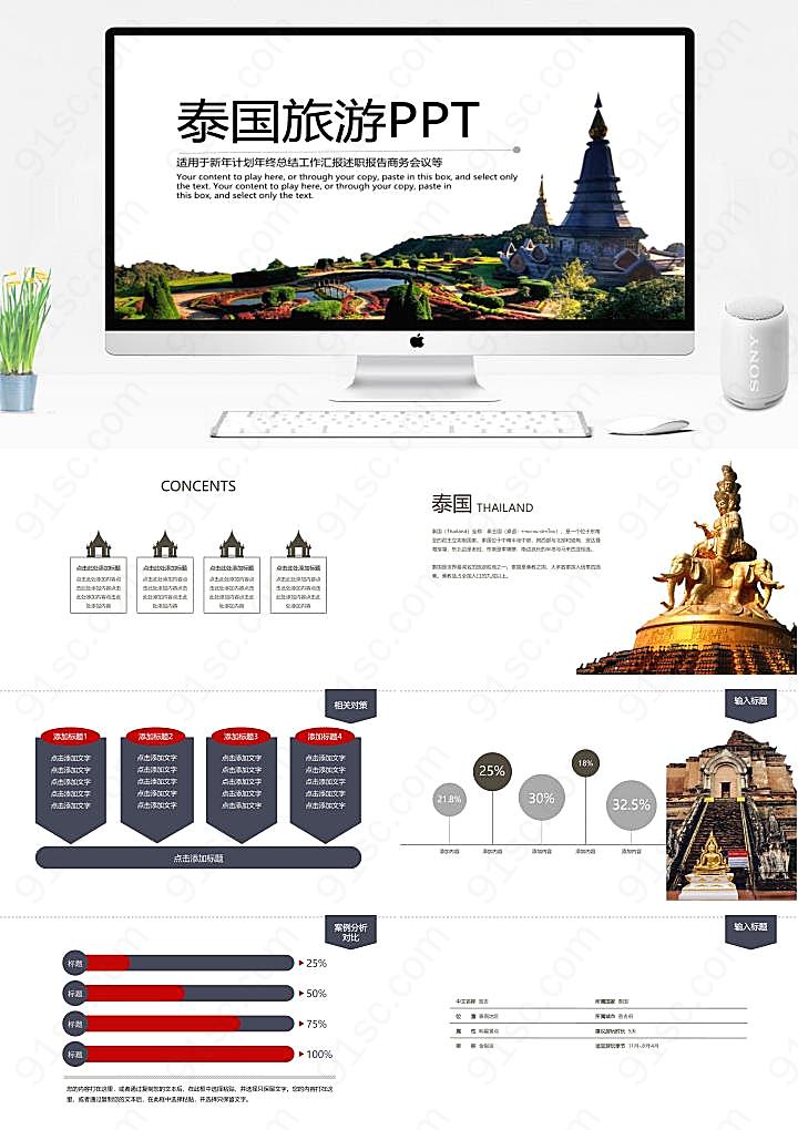 泰国旅游冒险创意之旅年度回顾旅游旅行PPT模板下载