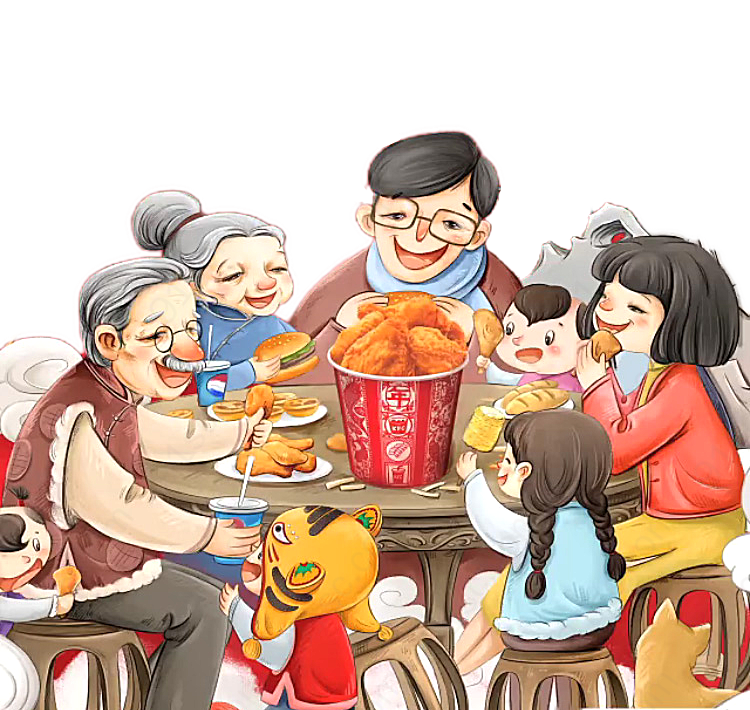 春节节日元素全家福年夜饭