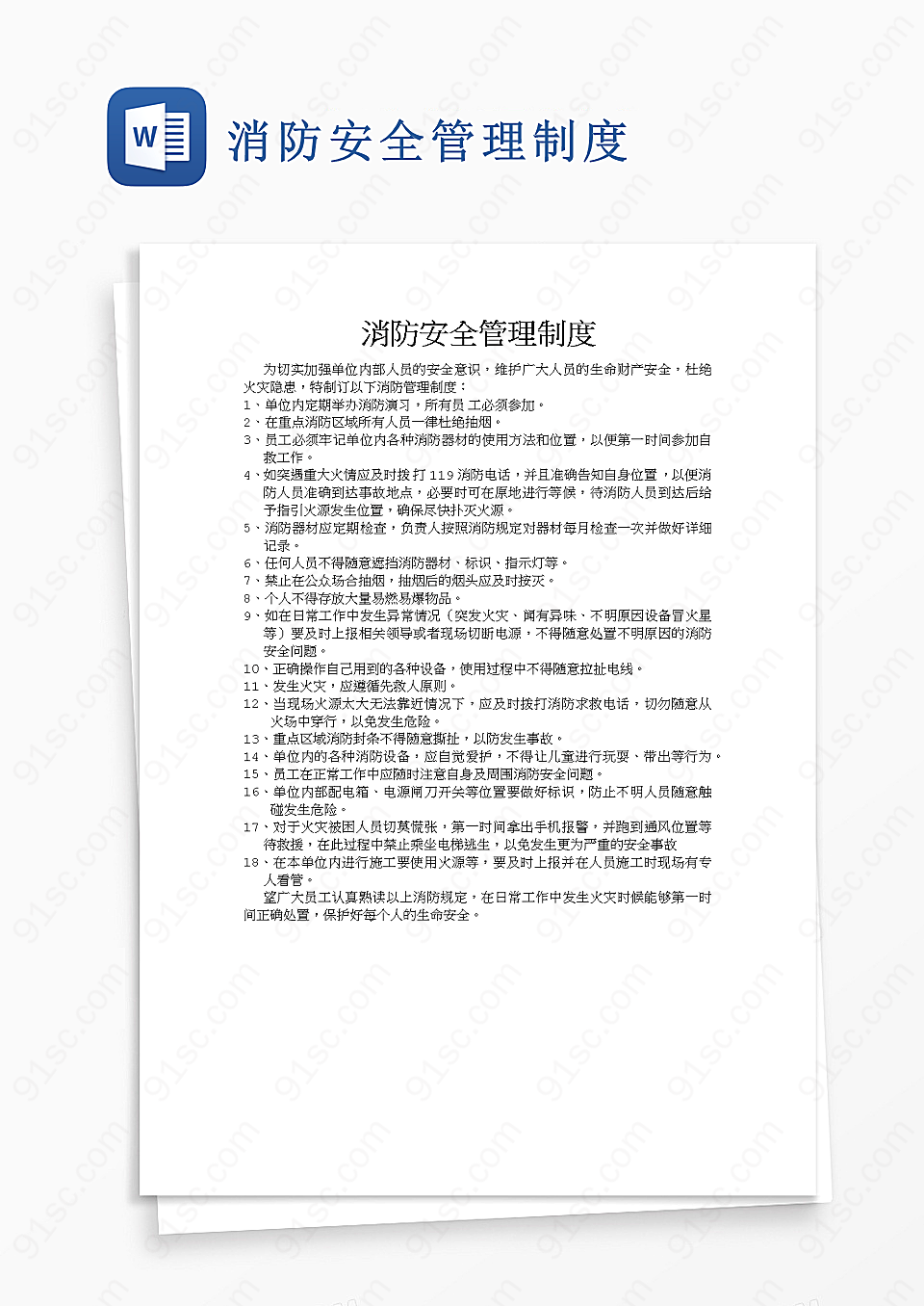 消防安全管理体系实用文档Word模板下载